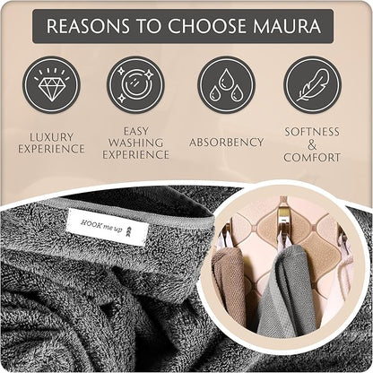 MAURA Basics Bath Towel Sets for Bathroom with Hanging Hook Loops. 2 Bath Towels, 2 Hand Towels, 2 Washcloths, Soft, Durable, Long Lasting and Absorbent Towels Set, Space Gray