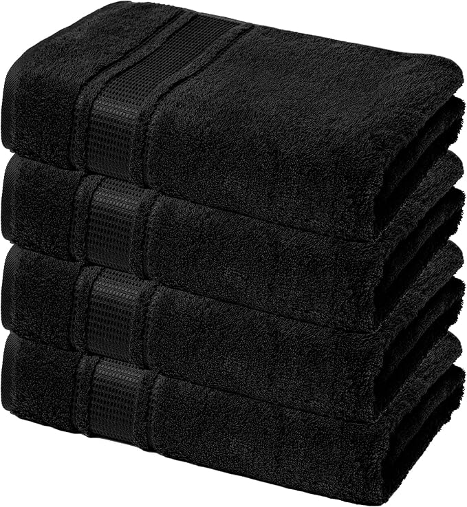 Melissa Linen, Fingertip Towels 4 Pack, 100% Turkish Cotton, Small Hand Towels for Body, Face and Kitchen 12 x 18 in, Soft and Absorbent, Quick Dry, (Jet Black Fingertip Hand Towels)