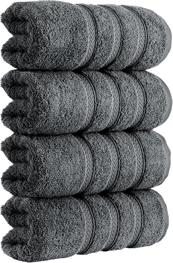 HALLEY Turkish 4 Pack Premium Hand Towels (4 Pieces) 650 GSM Highly Absorbent Super Soft 100% Cotton - 4 Hand Towels (Darkgray)