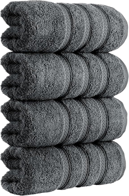 HALLEY Turkish 4 Pack Premium Hand Towels (4 Pieces) 650 GSM Highly Absorbent Super Soft 100% Cotton - 4 Hand Towels (Darkgray)