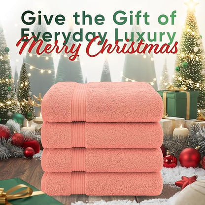 American Veteran Towel, 100% Cotton Turkish Bath Towels for Bathroom 4 Pack, 27x54 Extra Large Premium Soft Drying Bathroom Towels, Coral