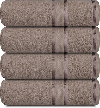 Casa Lino Brown Bath Towels Set of 4 (54" x 27") - Large Bathroom Towel Set - 100% Cotton Towels for Bathroom - Highly Absorbent & Quick Dry Bath Towel Multipack - New Apartment Essentials