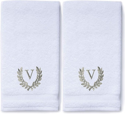 Decorative and Monogrammed Hand Towels for Bathroom Kitchen Makeup | Personalized Gift for Wedding-Bridal | Roman Font Custom Luxury Turkish Towel | Spa Collection, Oversized, 16 X 30 Inch, Set of 2