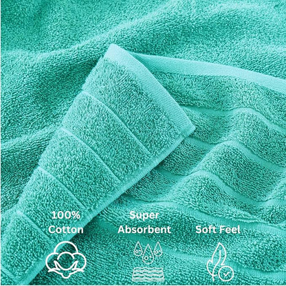 Casa Platino 100% Cotton Towels for Bathroom – 24 Pc Set – Quick Dry, Soft & Absorbent Ring Spun Terry Fabric, Full Set for Family & Guests, Hotel Feel Everyday – Aqua Sky