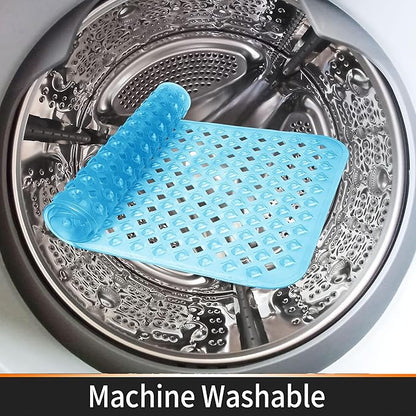 Yimobra Square Shower Mat Non Slip, Super Strong Suction Cups, 21"x21" Bath Tub Mat with Drain Holes, Machine Washable Fast Draining Bath Mats, Bathroom Essentials,Clear Blue