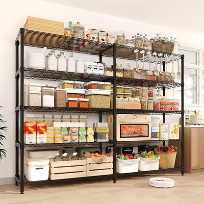 5-Tier Metal Storage Shelves, Adjustable Wire Shelving Unit for Garage, Pantry, Basement & Kitchen, Heavy-Duty Shelf Organizer with Double-Row Design, 70.8" w x 15.8" d x 70.5" h, 265 Lbs Per Tier