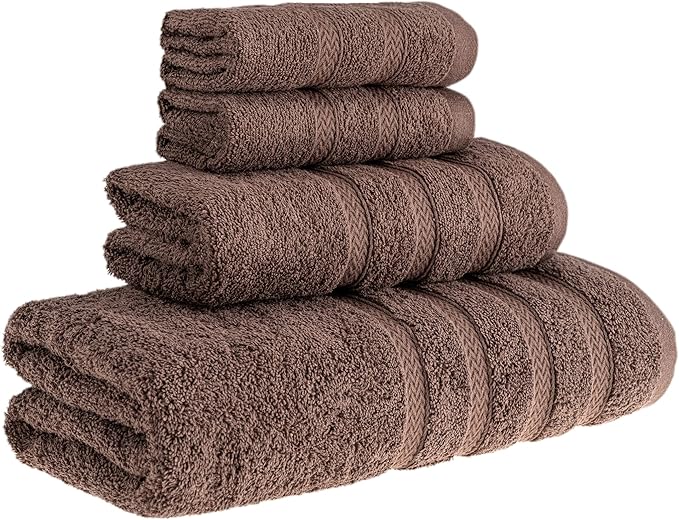 HALLEY Turkish Towels Set (4 Pieces) 650 GSM Highly Absorbent Super Soft 100% Cotton - 1 Bath Towel 1 Hand Towel 2 Washcloths (Brown)