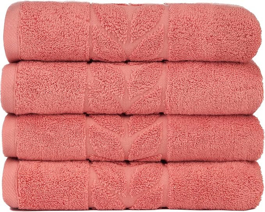 BAGNO MILANO Organic Turkish Cotton Bath Towels, Luxury Jacquard Collection, Certified Organic Highly Absorbent, Soft-Plush Towel Set (Coral Red, 4 Pcs Hand Towel Set)