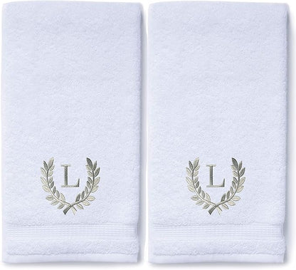 Decorative and Monogrammed Hand Towels for Bathroom Kitchen Makeup | Personalized Gift for Wedding-Bridal | Roman Font Custom Luxury Turkish Towel | Spa Collection, Oversized, 16 X 30 Inch, Set of 2