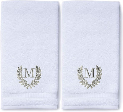 Decorative and Monogrammed Hand Towels for Bathroom Kitchen Makeup | Personalized Gift for Wedding-Bridal | Roman Font Custom Luxury Turkish Towel | Spa Collection, Oversized, 16 X 30 Inch, Set of 2