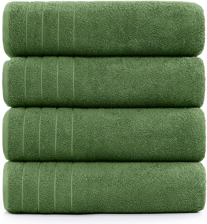 DAN River Extra Large Bath Towels Set of 4, 30 x 60 Inches - 100% Cotton Larger & Lighter Weight Towels for Bathroom - Quicker to Dry, Super Soft & Highly Absorbent Towels for Home, Sage Green
