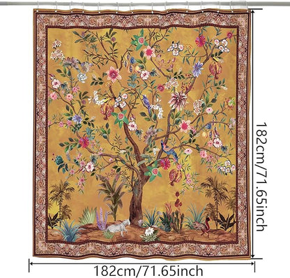 Bohemian Shower Curtain, Boho Floral Print Water Repellent Polyester Fabric for Bathroom Decor, 72×72 Inch Standard Size with 12 Hooks, Also as Room Divider