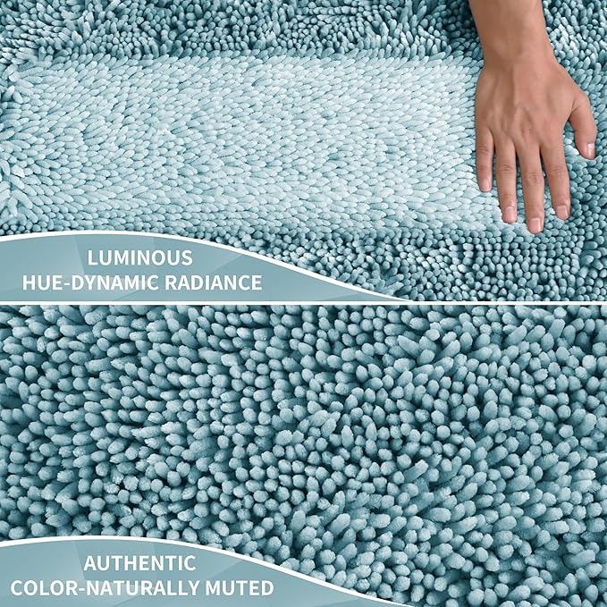 Yimobra Chenille Bathroom Rugs Non Slip, Extra Thick Soft Absorbent Bath Rug, Machine Washable Quick Dry Bath Mat for Bathroom Floor, Tub and Shower, Home Decor Accessories, 24x17, Greyish Blue