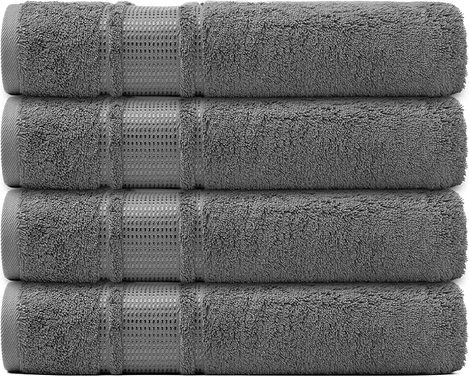 Melissa Linen, 4 Piece Washcloth, 100% Turkish Cotton Towel Set for Bath and Kitchen, 12 in x 12 in, Absorbent, Quick Dry, Durable and Soft, Wash Rags, Dark Gray