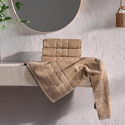 BAGNO MILANO Organic Turkish Cotton Bath Towels, Luxury Jacquard Collection, Certified Organic Highly Absorbent, Soft-Plush Towel Set (Latte, 2 Pcs Bath Towel Set)