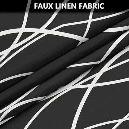 Tititex Morden 140gms Faux Linen Bath Shower Curtain Set Textured Fabric with Black White Curve Pattern 72x72 Inch Water Resistant Bathroom Curtains, Weighted Hem & Hooks for Home/Hotel