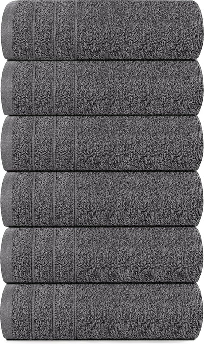 Tens Towels Pack of 6 Hand Towels, 100% Cotton, Lighter Weight, Quick to Dry, 16 x 28 Inches, Super Soft & Absorbent, Perfect for Bathroom & Kitchen, Dark Grey