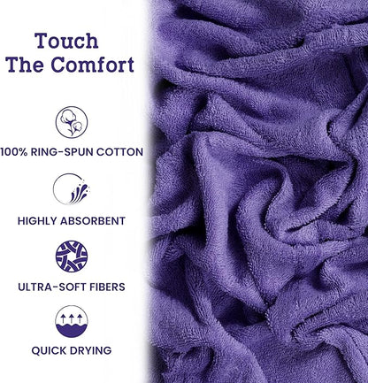 Casa Lino 100% Cotton Hand Towels for Bathroom - Soft, Highly Absorbent & Quick Dry Kitchen Towels - Gym Towel Set - Travel Towel Set - 24" x 16" - Pack of 4 - (Lavender)