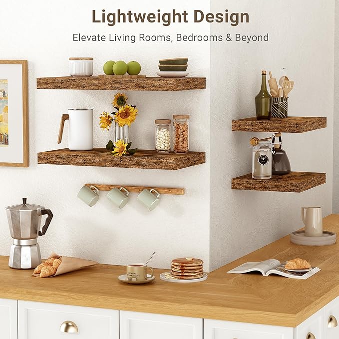 Vivelove 10 Inch Deep Floating Shelves 30 inch Long, 30 x 10 Wide Wall Shelves with Invisible Brackets, for Bedroom Bathroom Living Room Kitchen Office, Farmhouse Home Decor, Set of 2, Rustic Brown