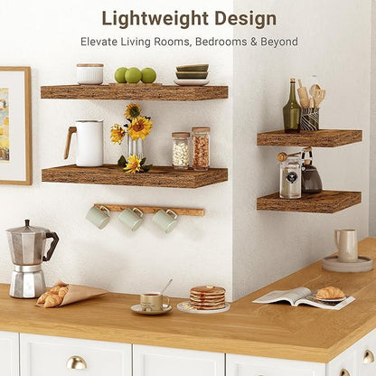 Vivelove 10 Inch Deep Floating Shelves 16 inch Long, 16 x 10 Wide Wall Shelves with Invisible Brackets, for Bedroom Bathroom Living Room Kitchen Office, Farmhouse Home Decor, Set of 2, Rustic Brown
