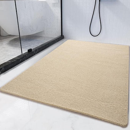 HOMBYS 58 x 32 Extra Large Shower Mat for Shower Stall Tub, Non Slip Bath Mat Bathroom Accessories, PVC Loofah Mats for Shower and Bathroom, Quick Drying, (Khaki, 58"x32")