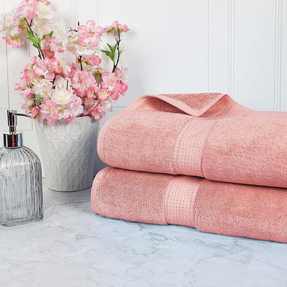 Superior Egyptian Cotton Pile Bath Sheet Set of 2, Ultra Soft Luxury Towels, Thick Plush Essentials, Absorbent Heavyweight, Guest Bath, Hotel, Spa, Home Bathroom, Shower Basics, Tea Rose