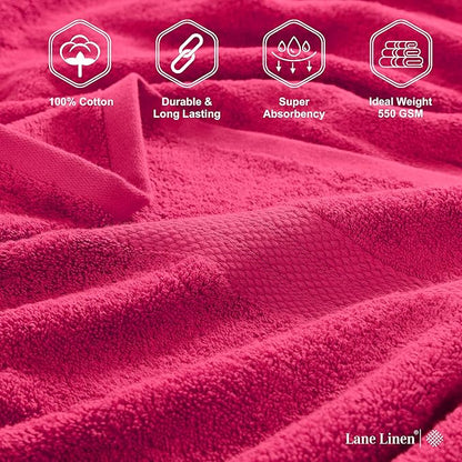 LANE LINEN 100% Ring Spun Cotton Luxury Bath Towel Set - 18 PCs - 4 Bath Towels, 8 Washcloths & 6 Turkish Hand Towels for Bathroom - Sustainably Produced, Ultra Soft & Absorbent - Fuschia