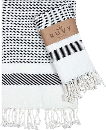 Ruvy Home Basics Turkish Hand Towels for Bathroom Set of 2 | 18"x40", Cotton | Decorative Towel for Bathroom, Kitchen, Dishcloth, Tea, Yoga, Face, Gym - Black