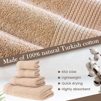 HALLEY Turkish Cotton Towels (Set of 4) 1 Bath Towel 1 Hand Towel 2 Washcloths, Super Soft Highly Absorbent 100% Cotton Towels for Bathroom and Kitchen for Mother’s Day (Tan)