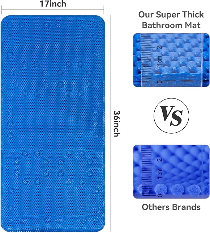 Double Layer Foam Non Slip Bathtub Mat 37x17in, More Comfortable and Thicker Tub Mat Than Ordinary Foam Shower Mat, Bath Mat for Tub with Suction for Comfort and Safety (Royal Blue, 36'' x 17'')