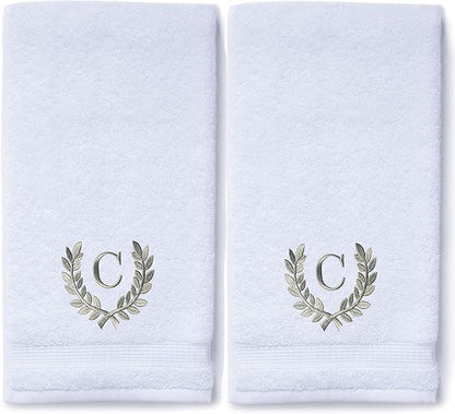 Decorative and Monogrammed Hand Towels for Bathroom Kitchen Makeup | Personalized Gift for Wedding-Bridal | Roman Font Custom Luxury Turkish Towel | Spa Collection, Oversized, 16 X 30 Inch, Set of 2