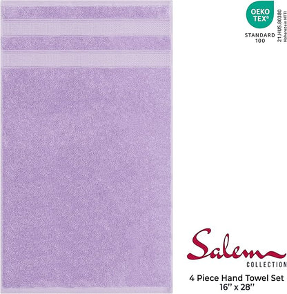 American Soft Linen Salem 100% Cotton Turkish 4 Piece Hand Towels for Bathroom, 600 GSM Soft Absorbent Quickdry Hand Face Towel Set, Lilac