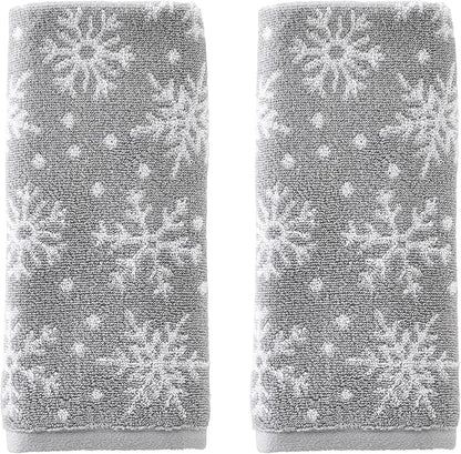 SKL Home Winter/Christmas Scattered Snowflakes Hand Towel 2pc Set for Bath/Kitchen/Bar & Gift, Gray
