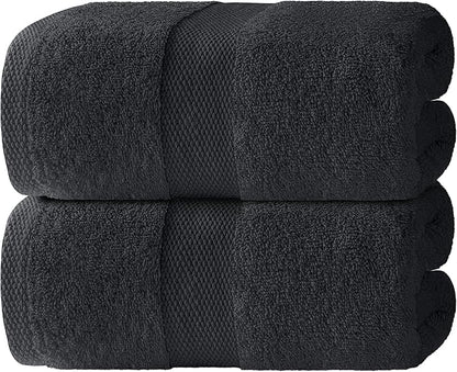 White Classic Luxury Soft Bath Sheets Set - 650 GSM Cotton Luxury Bath Towels Extra Large 35x70 | Highly Absorbent and Quick Dry | Hotel Quality Extra Large Towels Oversized, Black, 2 Pack