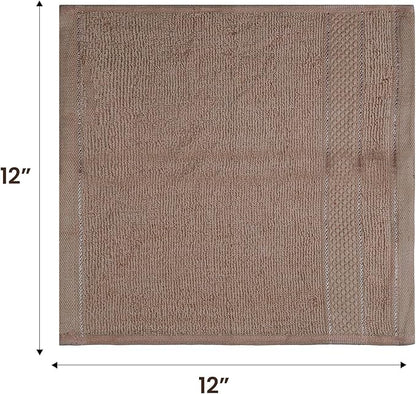Casa Lino Face Towels & Body Wash Cloths for Showering - 100% Cotton Wash Cloths for Bathroom - Highly Absorbent & Quick Drying Washcloth Set - Cotton Washcloths 24 Pack (12" x 12") - (Brown)
