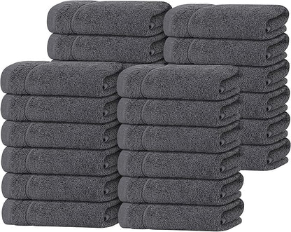 Tens Towels Pack of 24 Washcloths, 12 x 12 Inches, Lighter Weight, Quick to Dry, Super Soft & Absorbent, Gentle Face Towels, Hotel Quality, Perfect for Bathroom, Gym, Spa (Dark Grey, 24 Pack)