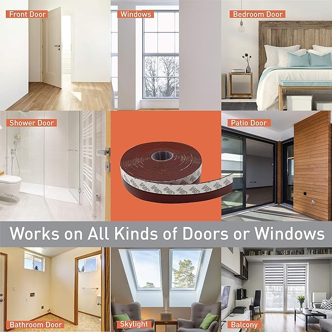 Weather Stripping Door Seal Strip - Silicone Sealing Tape for Weather Stripping Around Doors Windows Showers Etc. - Tough and Flexible Door Weather Seal That Stops Draft - (Brown 35mm)