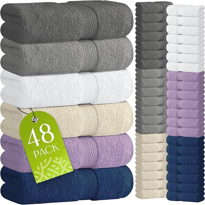 Wealuxe Multi Washcloths 48 Pack - 600 GSM 100% Ring-Spun Cotton Wash Cloths for Showering, Highly Absorbent and Soft | 12x12 Inches