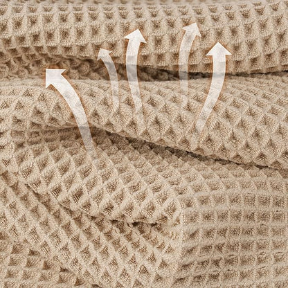 Microfiber Waffle Hand Towels, 4 Pieces, Soft, Absorbent, Fast Drying, Lint Free (Beige)