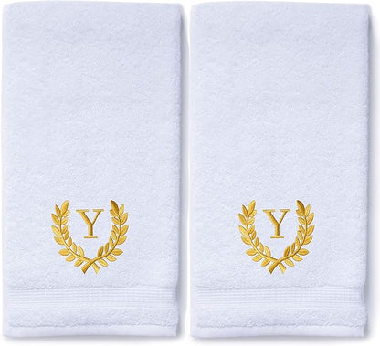 Decorative and Monogrammed Hand Towels for Bathroom Kitchen Makeup | Personalized Gift for Wedding-Bridal | Roman Font Custom Luxury Turkish Towel | Spa Collection, Oversized, 16 X 30 Inch, Set of 2