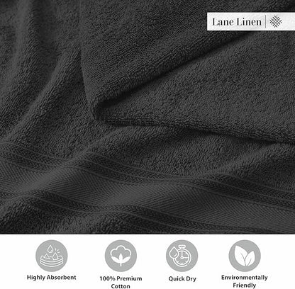 LANE LINEN 12 Pack Premium Towels for Bathroom – 100% Cotton, Zero Twist, 4 Bath, 4 Hand Towel & 4 Wash Cloths, Highly Absorbent, Remains Soft After Wash, Hotel & Spa Quality – Black
