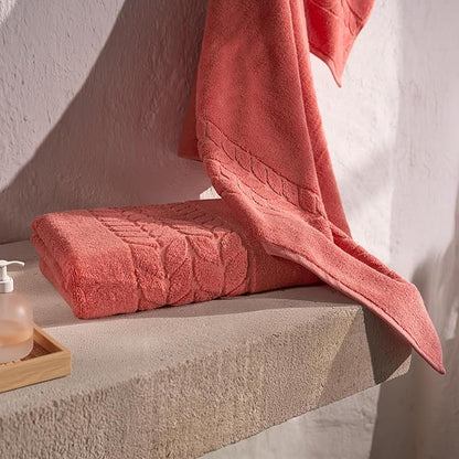 BAGNO MILANO Organic Turkish Cotton Bath Towels, Luxury Jacquard Collection, Certified Organic Highly Absorbent, Soft-Plush Towel Set (Coral Red, Bathsheet)