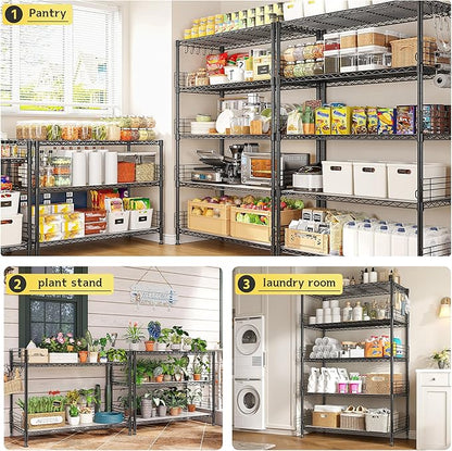 71.5‘’H Wire Shelving Unit With Shelf Linker,5 Tier Metal Shelving Pantry Kitchen Shelves with Side Blockers,Adjustable Standing Storage Shelves Rack with Hooks,Shelf for Utility Room,Basement,office