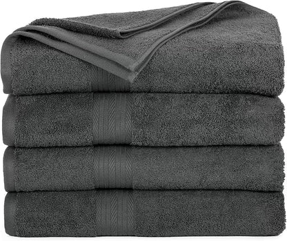 Ample Decor 100% Cotton Bath Towels for Bathroom 30 X 54 Inch 600 GSM Soft Absorbent - 4pcs Grey