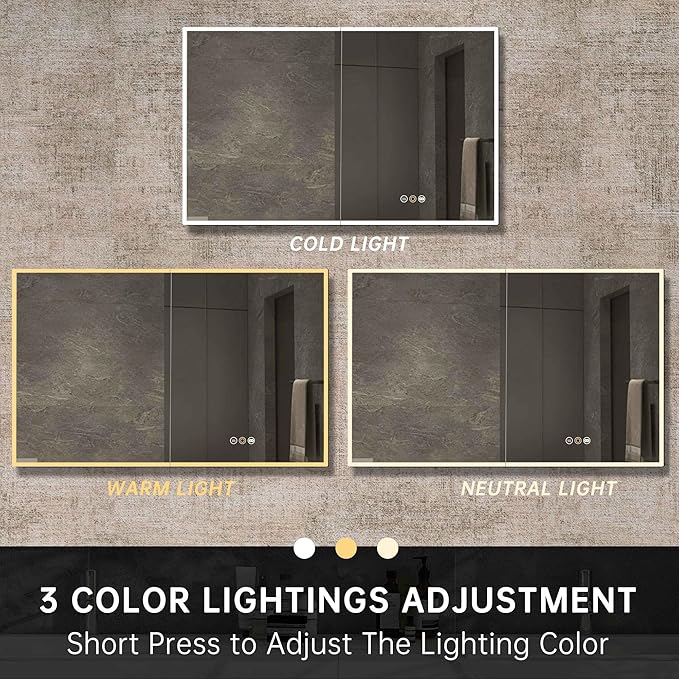 Medicine Cabinets for Bathroom with Mirror, 48”W x 30”H Wall Mounted LED Medicine Cabinet Mirror with Defogger, Dimmer, Outlets & USB, Double Doors