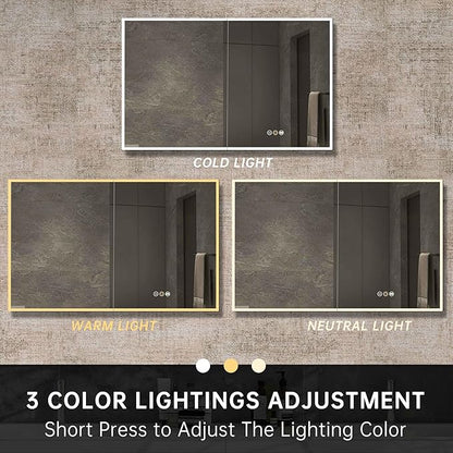 Medicine Cabinets for Bathroom with Mirror, 48”W x 30”H Wall Mounted LED Medicine Cabinet Mirror with Defogger, Dimmer, Outlets & USB, Double Doors