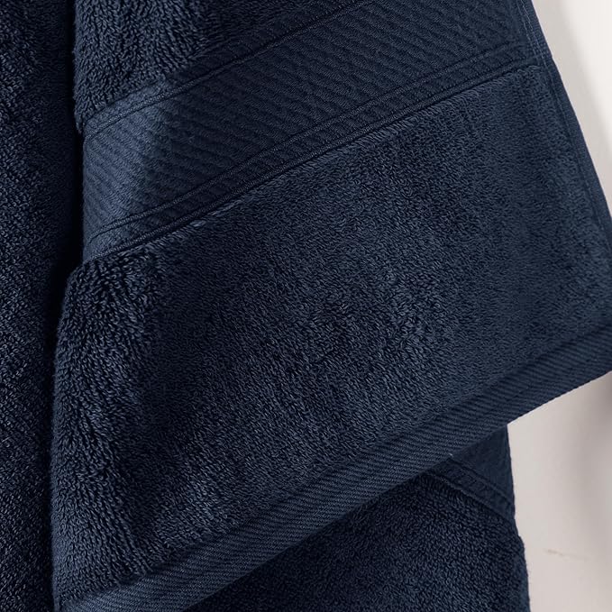 Superior Egyptian Cotton Pile Bath Towel Set of 2, Ultra Soft Luxury Towels, Thick Plush Essentials, Absorbent Heavyweight, Guest Bath, Hotel, Spa, Home Bathroom, Shower Basics, Navy Blue