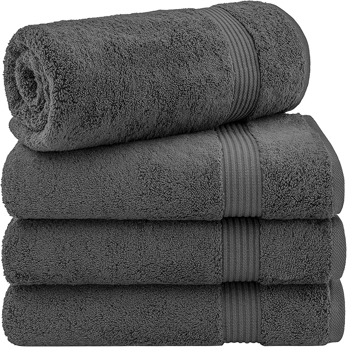 Cotton Paradise 4 Piece Turkish Bath Towels for Bathroom, Extra Large Soft Plush Towels Bathroom Set, Dark Gray