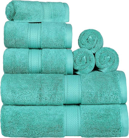 BLUENILEMILLS Madison Egyptian Cotton Towels, Towel Set for Bathroom, Shower, Hotel, Plush, 800 GSM, Highly Absorbent and Ultra-Soft Towels, Bath Essentials, 8 Piece Assorted Towel Set, Turquoise