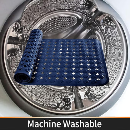 Yimobra Non Slip Bath Mat, Super Strong Suction Cups,34.5"x15.5"Long Tub Mat with Drain Holes, Machine Washable Fast Draining Shower Mats, Bathroom Essentials,Navy Blue